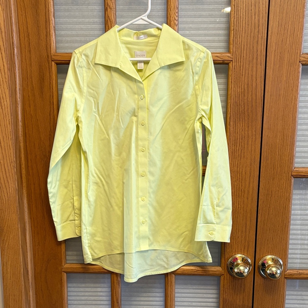 NWT Chico's 0 No Iron Citron No-Iron LS Blouse Tunic